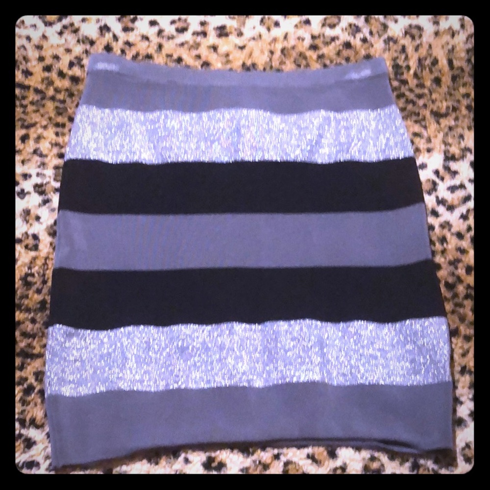 bebe black silver glitter & gray bandage skirt